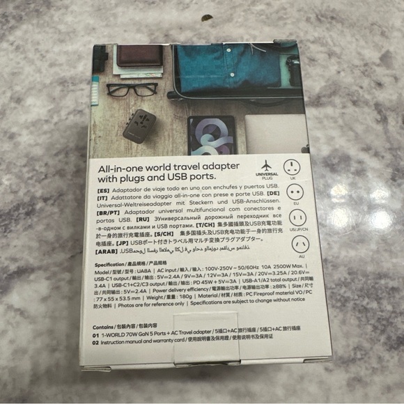 Momax 1-World 70W GaN Universal Travel UK EU AU US Multi Plug Adapter ~ black - Picture 3 of 4